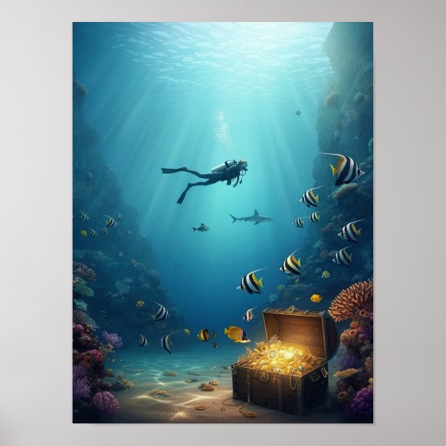 Taucher findet einen Schatz Poster (Vorne)