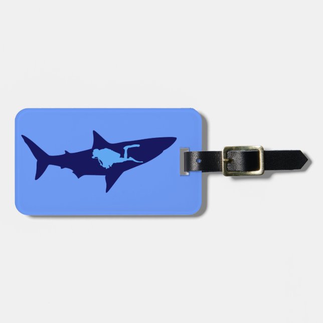 Taucher Hai diver shark Gepäckanhänger (Vorderseite horizontal)