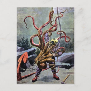 Taucher im Kampf mit einem Kraken Vintage Postkarte