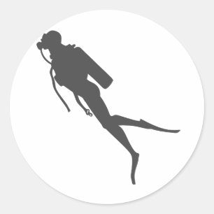 Taucher mit schwarzer Silhouette Runder Aufkleber