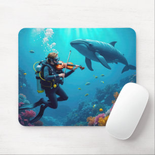 Taucher spielt Geige für einen Wal Mousepad
