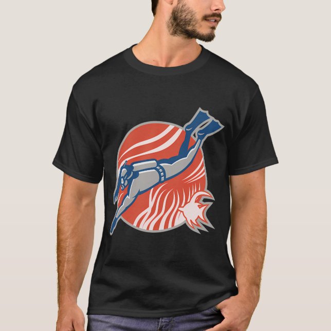 Taucher Tauchen Retro T-Shirt (Vorderseite)