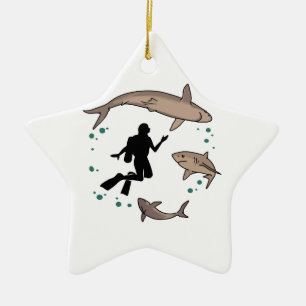 Taucher und Haifische Keramik Ornament