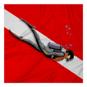 Taucher und Tauchen-Flagge Poster