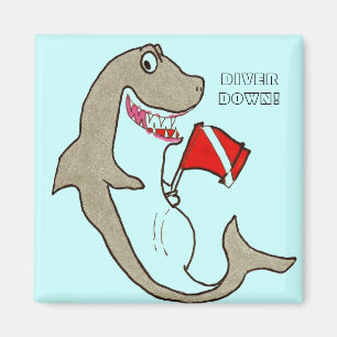 Taucher unten! Hungriger Haifisch-Cartoon Magnet