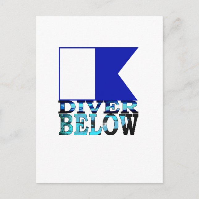 Taucher unterhalb der blauen Postkarte (Vorderseite)