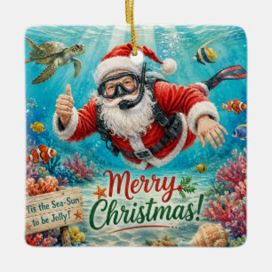 Taucher Weihnachten Santa Claus Tauchen mit Schild Keramikornament