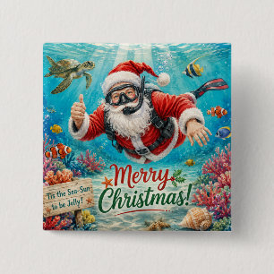 Taucher Weihnachten Santa Claus taucht mit Schildk Button