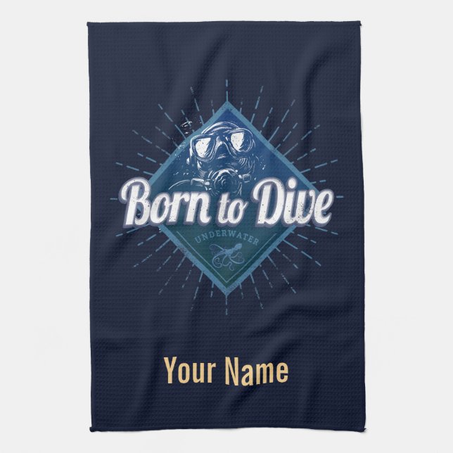 Taucherretro Scuba Diving School Vintag Ocean Geschirrtuch (Vertikal)