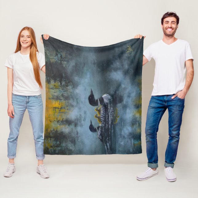 Tauchervögel-Familienbild Fleecedecke (Beispiel)