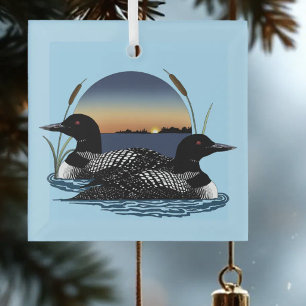 Tauchervogel-Paar Sonnenuntergang Blauer See Wildt Ornament Aus Glas