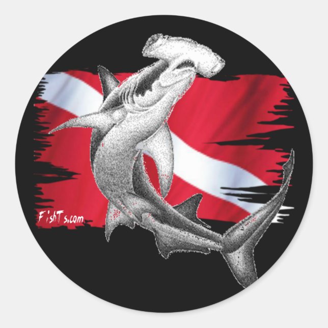 Tauchflagge mit Hammerhead Haitaucher unten Runder Aufkleber (Vorderseite)