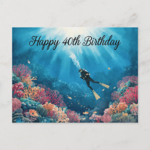 Tauchgang 40. Geburtstag Unterwasser Postkarte