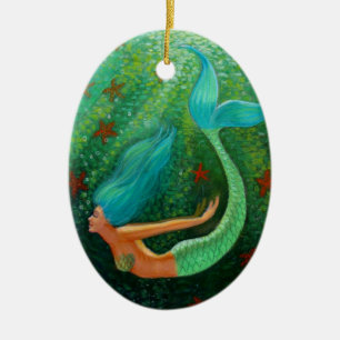 Tauchmeerjungfrau-Fantasie-Kunst-ovale Keramik Ornament