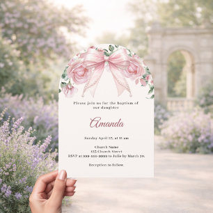 Tauf Bogen Rosa Elfenbein Blumen Mädchen Elegant B Einladung