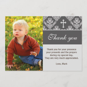 Tauf Danksagungskarte Christening Grau Foto Karte