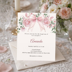 Tauf Einladung Bow Pink Elfenbein Blumen Mädchen E
