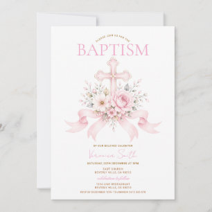 Tauf-Einladung für Baby Mädchen mit rosa floralen Einladung