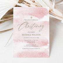 Tauf-Einladung für Mädchen in Rosa Aquarell