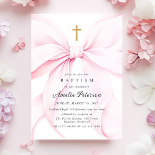 Tauf-Einladung für Mädchen mit rosa Schleife Einladung