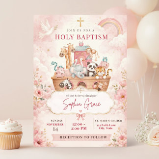 Tauf-Einladung für Mädchen | Rosa Arche Noah Einladung