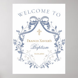 Tauf-eleganter blauer Bogen-Willkommensschild Poster