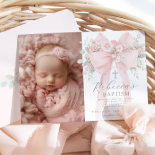 Tauf-Foto für Mädchen mit floralem Eukalyptus-Boge Einladung