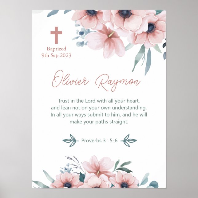 Tauf Mädchen Hübsche Rosa Blumen Poster (Vorne)