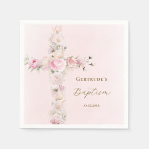 Tauf rosa Blumenkreuz Serviette