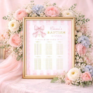 Tauf-Rosafarbene Schleife Baby Mädchen Sitzordnung Poster