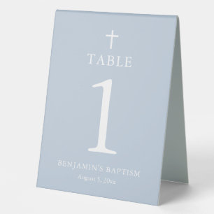 Tauf-Tisch-Schild 'Dusty Blue Cross Boy' Tischaufsteller