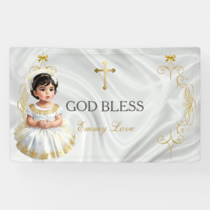 Taufbanner für Mädchen mit goldenem Kreuz Banner