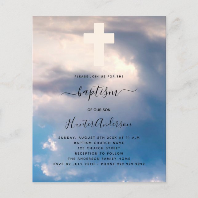 Taufbecken Blaue Himmel Junge Cross Budget Einladu Flyer (Vorne)