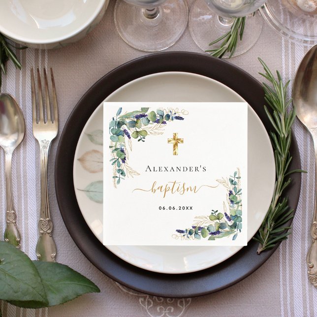 Taufbecken Eukalyptusgrün monogramm elegant Serviette (Von Creator hochgeladen)