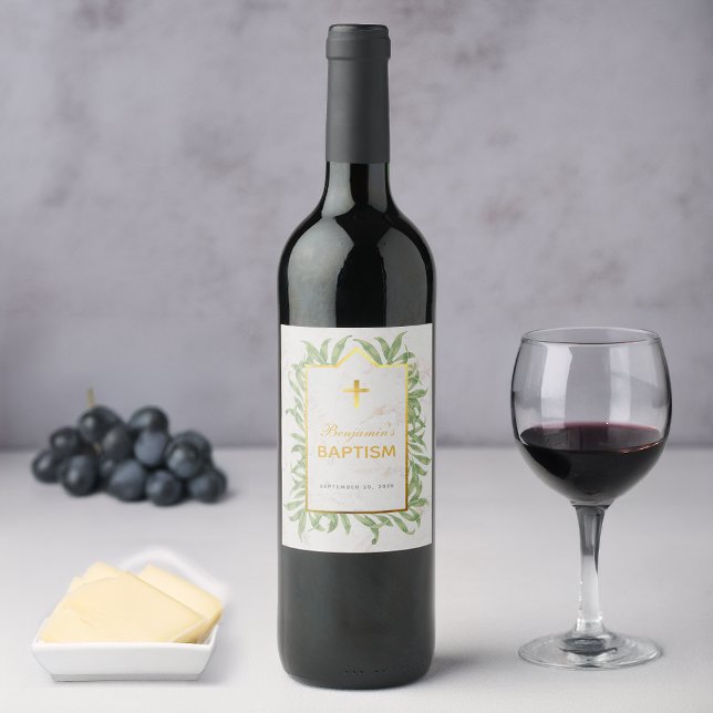 Taufbecken Grüne Imitate Gold Cross Marmor Botanis Weinetikett (Von Creator hochgeladen)