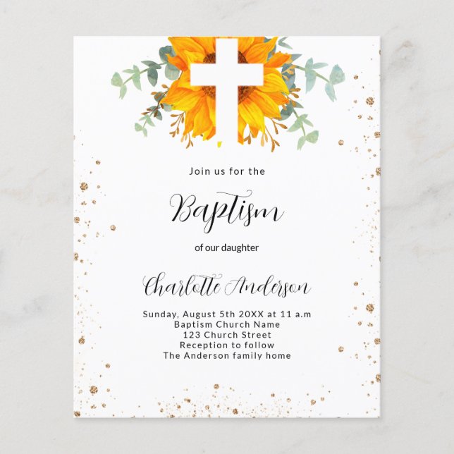 Taufbecken-Sonnenblumen-Eukalyptus-Haushaltsaussch Flyer (Vorne)