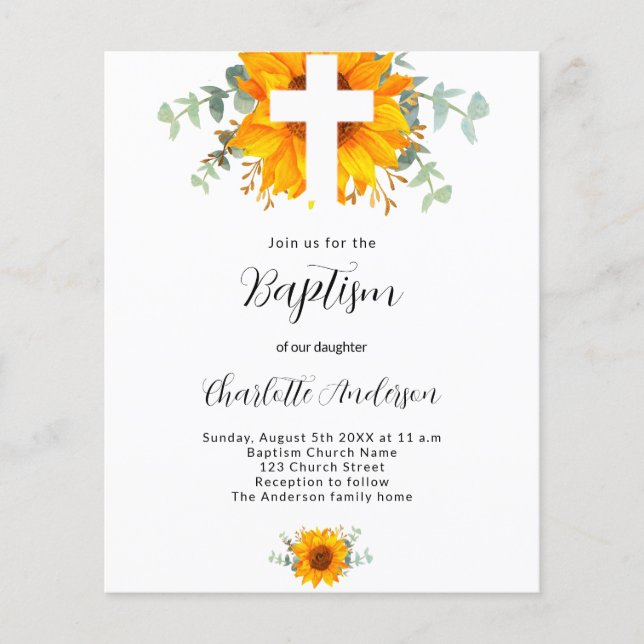 Taufbecken-Sonnenblumen-Eukalyptus-Haushaltsaussch Flyer (Vorne)