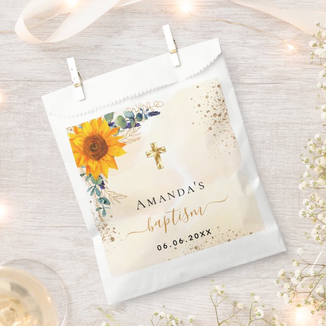 Taufbecken Sonnenblumen Eukalyptusgrün Glitzer Geschenktütchen (Ausgeschnitten)