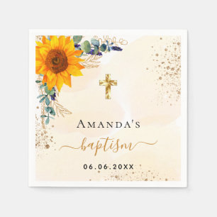 Taufbecken Sonnenblumen Eukalyptusgrün Glitzer Serviette