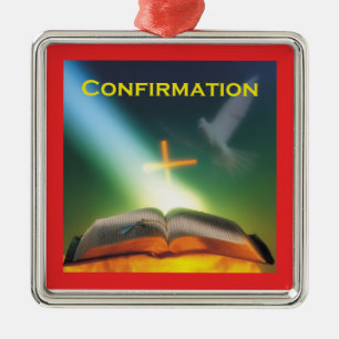 Taufbestätigungs-Taube, Bibel, Kreuz Silbernes Ornament