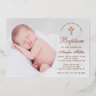 Taufbild Einfache Kalligrafie Roségold Schriftzug Folieneinladung