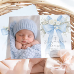 Taufbild für Babyjungen Florales Eukalyptusband Einladung