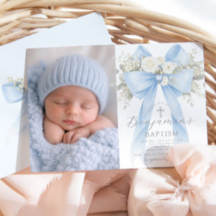 Taufbild für Babyjungen Florales Eukalyptusband Einladung
