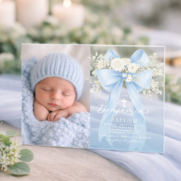 Taufbild für Babyjungen mit floralem Eukalyptus-Bo Acryleinladungen