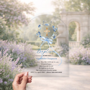 Taufblaue Blumenkranz Jungenbogen Architektur Acryleinladungen