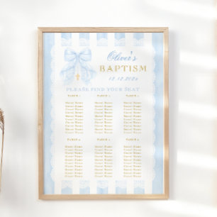 Taufblaue Schleife Baby Junge Sitzordnung Poster