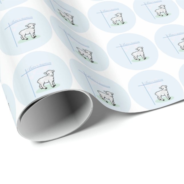 Taufblauer Jungenlämmer, anpassbar Geschenkpapier (Rolleneckpunkt)
