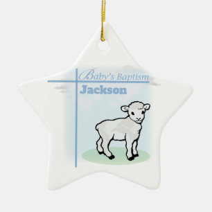Taufblauer Jungenlämmer, anpassbar Keramik Ornament