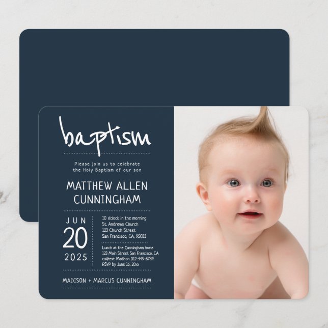 Taufbock| Modernes + einfaches Foto Einladung (Vorne/Hinten)