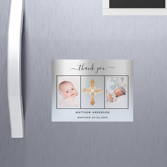 Taufboy silberblaues Foto danke Magnet (Von Creator hochgeladen)